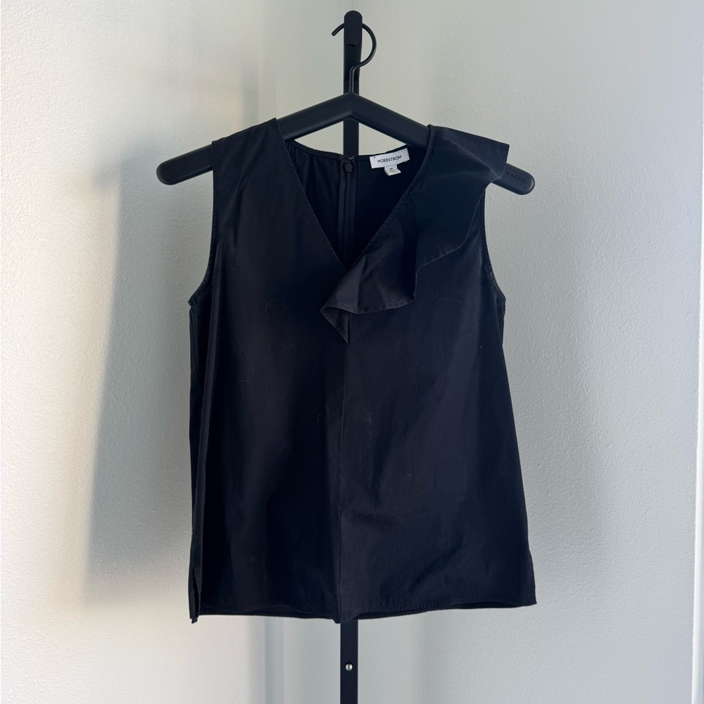 Black Sleeveless Top with Ruffle Detail